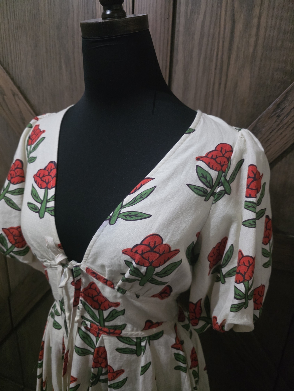 RHODE Ivory Mini Dress with Red Floral Print - Picture 3 of 6